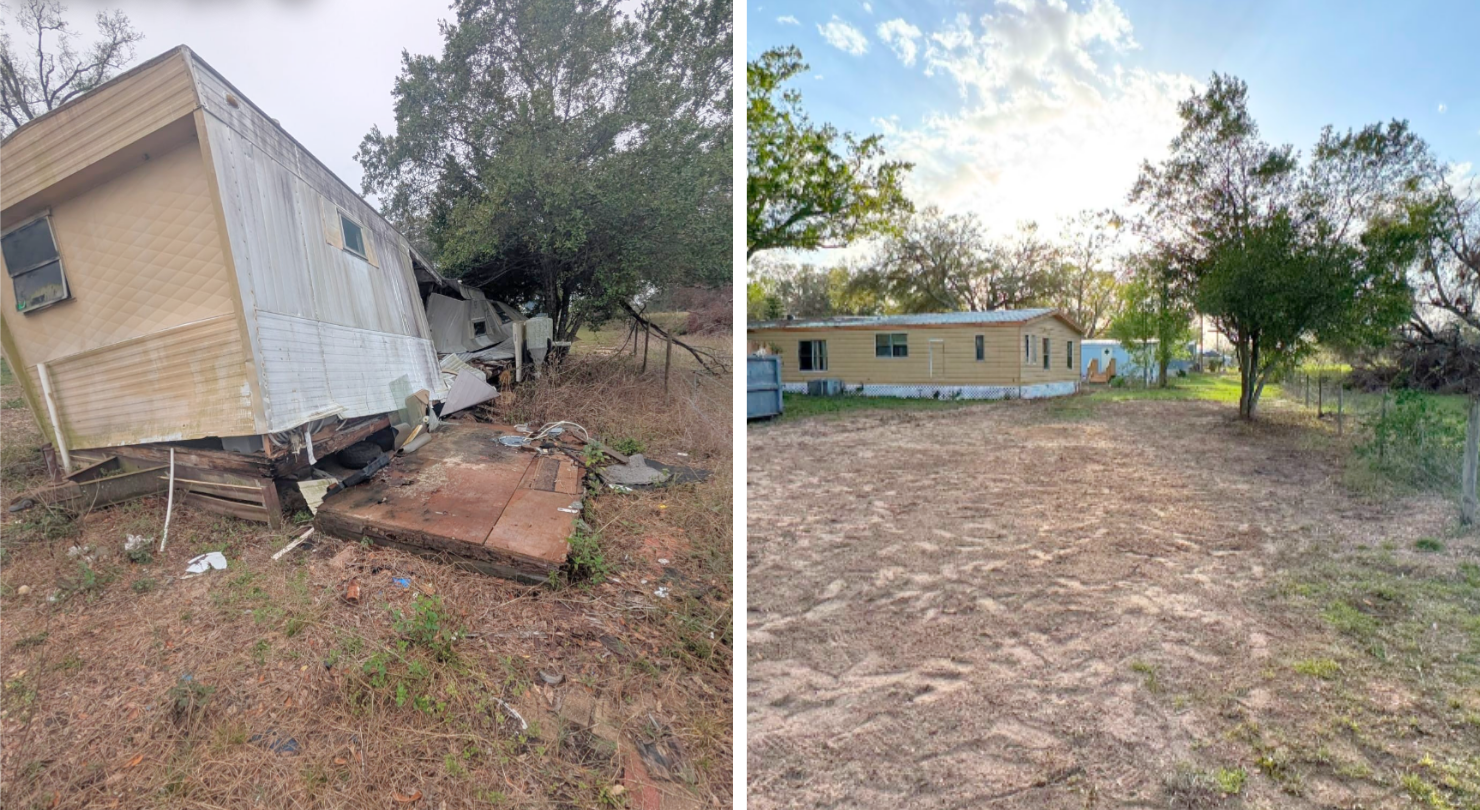 mobile home demolition before and after photo